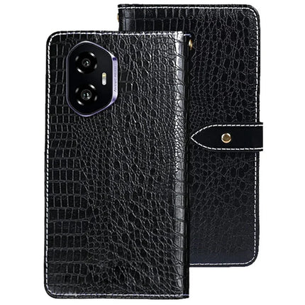 IDEWEI For Honor 300 Case Crocodile Texture PU Leather Flip Phone Cover - Black