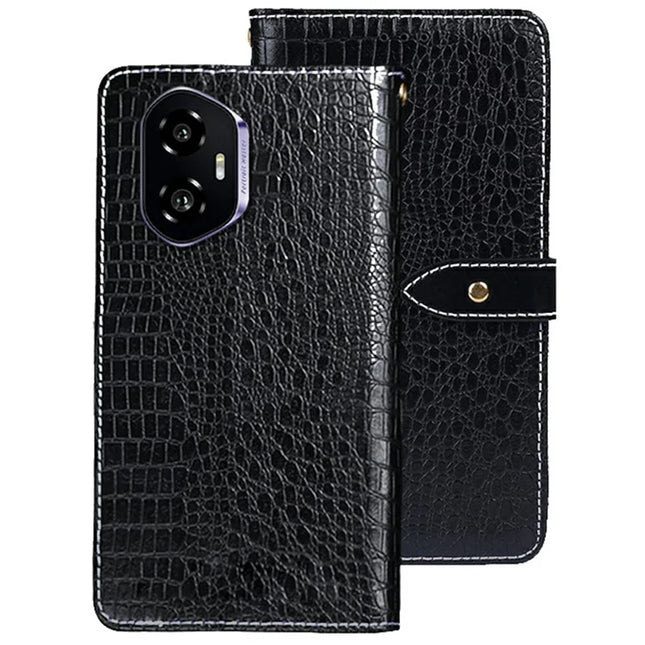 IDEWEI For Honor 300 Case Crocodile Texture PU Leather Flip Phone Cover - Black