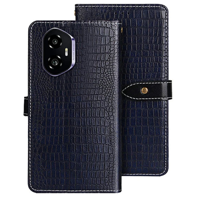 IDEWEI For Honor 300 Case Crocodile Texture PU Leather Flip Phone Cover - Blue