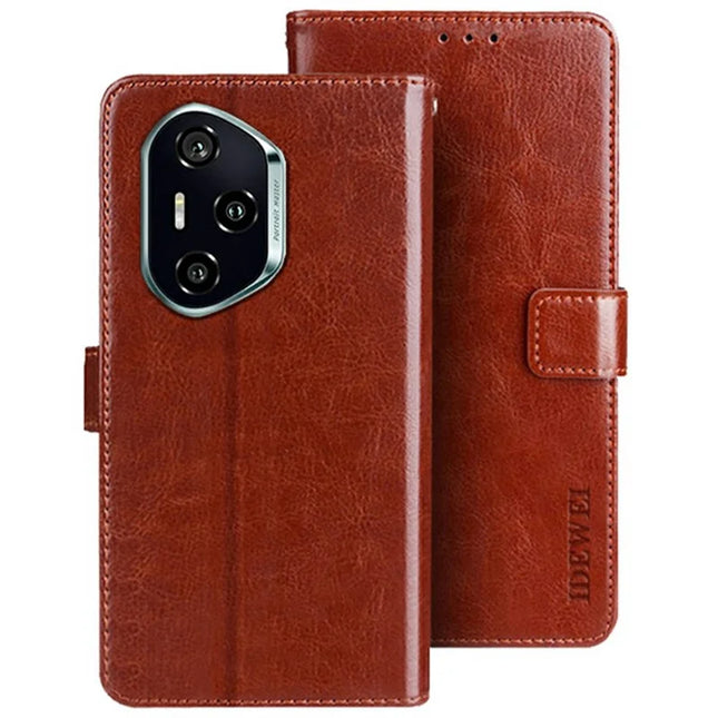 IDEWEI For Honor 300 Pro Stand Case Crazy Horse Texture Leather Phone Cover - Brown