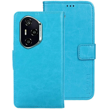 IDEWEI For Honor 300 Pro Stand Case Crazy Horse Texture Leather Phone Cover - Sky Blue