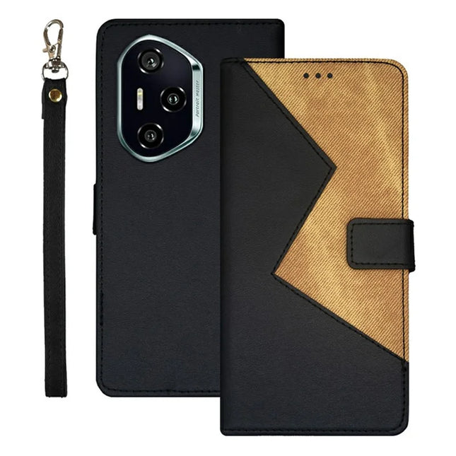 IDEWEI For Honor 300 Pro Case Card Slots Splicing Color Leather Phone Cover - Black