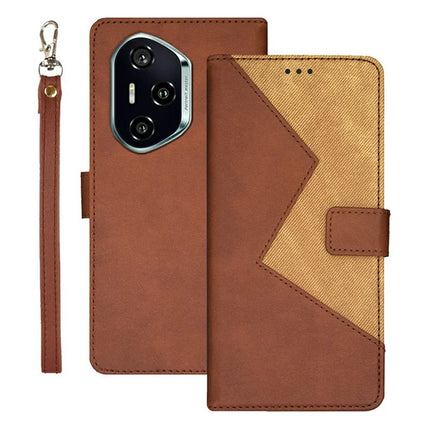 IDEWEI For Honor 300 Pro Case Card Slots Splicing Color Leather Phone Cover - Brown