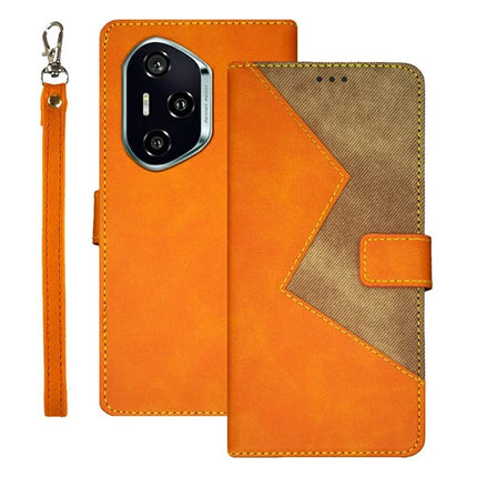 IDEWEI For Honor 300 Pro Case Card Slots Splicing Color Leather Phone Cover - Orange