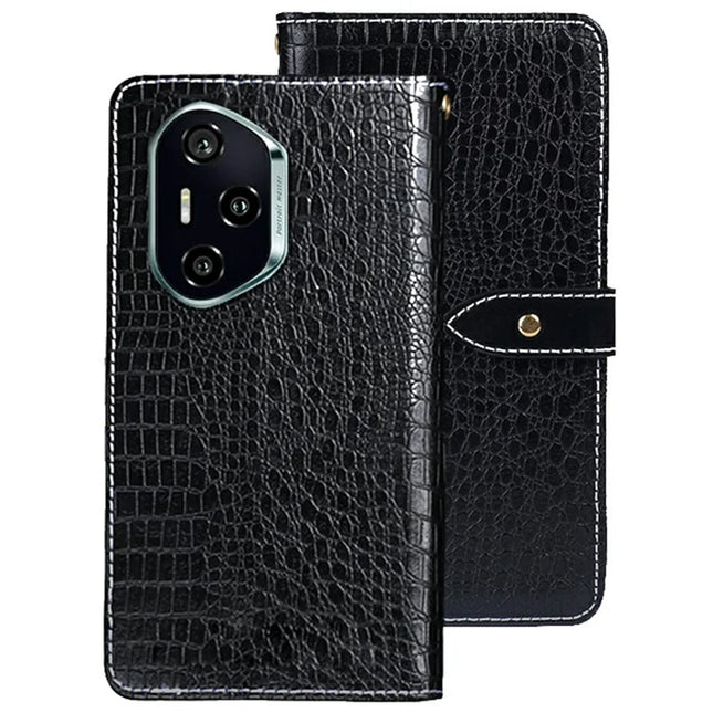 IDEWEI For Honor 300 Pro Case Crocodile Texture PU Leather Flip Phone Cover - Black
