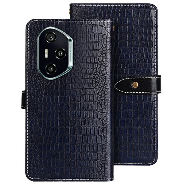 IDEWEI For Honor 300 Pro Case Crocodile Texture PU Leather Flip Phone Cover - Blue