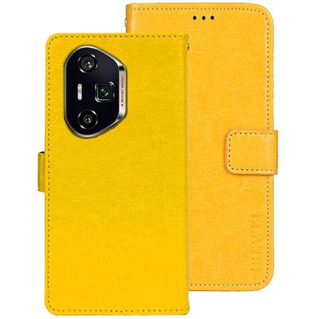 IDEWEI For Honor 300 Ultra Stand Case Crazy Horse Texture Leather Phone Cover - Yellow