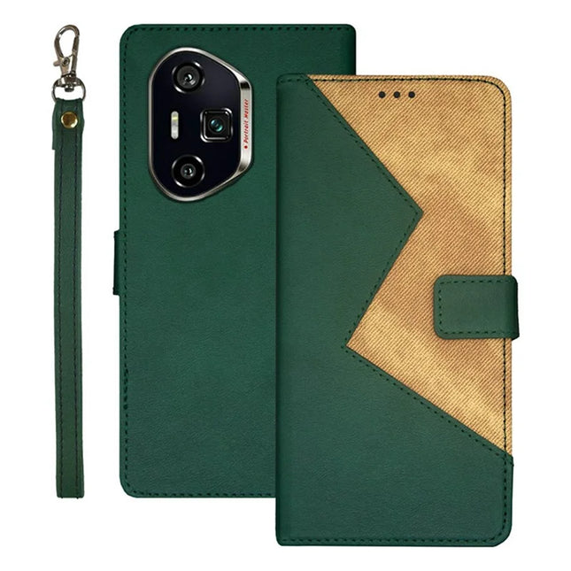 IDEWEI For Honor 300 Ultra Case Card Slots Splicing Color Leather Phone Cover - Green