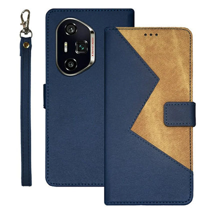 IDEWEI For Honor 300 Ultra Case Card Slots Splicing Color Leather Phone Cover - Blue