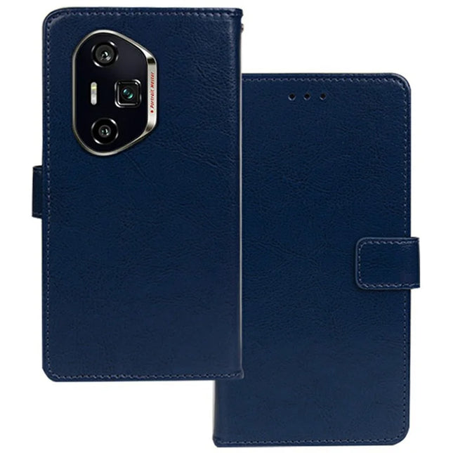 IDEWEI For Honor 300 Ultra Case Card Slots Holder Leather Phone Cover Crazy Horse Texture - Blue