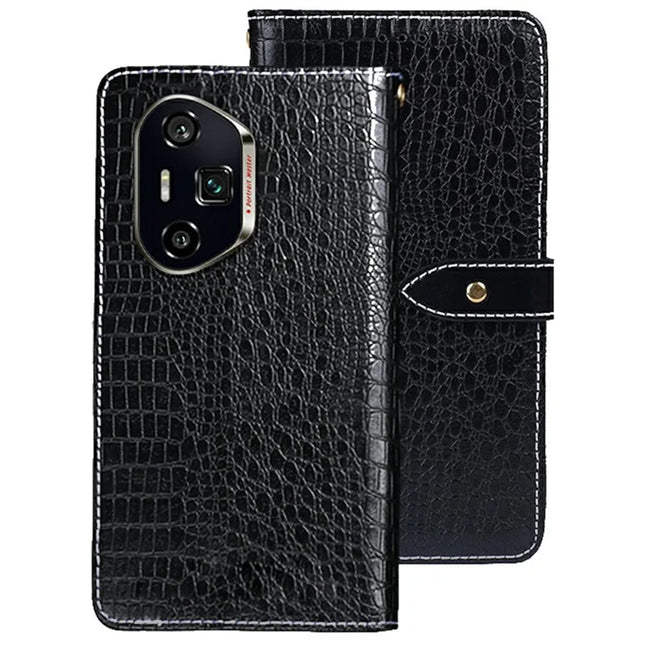 IDEWEI For Honor 300 Ultra Case Crocodile Texture PU Leather Flip Phone Cover - Black