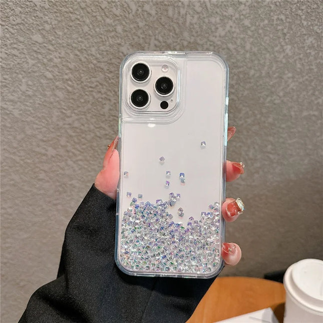 For iPhone 16 Pro Max Case Bling Rhinestone Quicksand TPU + PC Protective Cover - Purple