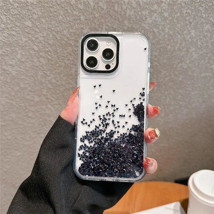 For iPhone 16 Pro Max Case Bling Rhinestone Quicksand TPU + PC Protective Cover - Black