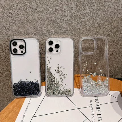 For iPhone 16 Pro Max Case Bling Rhinestone Quicksand TPU + PC Protective Cover