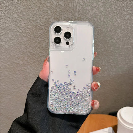 For iPhone 16 Pro Case Bling Rhinestone Quicksand TPU + PC Protective Cover - Purple