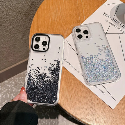 For iPhone 15 Pro Max Case Bling Rhinestone Quicksand TPU + PC Protective Cover