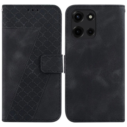 For Motorola Moto G 5G (2025) Stand Case 7-Shaped Pattern Imprint Leather Phone Cover - Black
