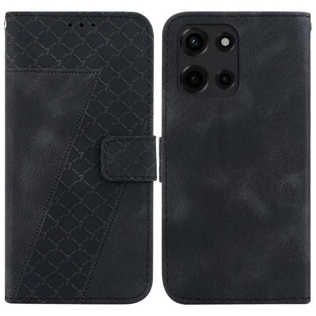 For Motorola Moto G 5G (2025) Stand Case 7-Shaped Pattern Imprint Leather Phone Cover - Black