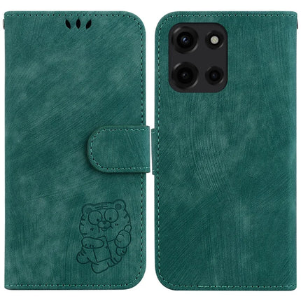 For Motorola Moto G 5G (2025) Wallet Case Tiger Imprint Leather Shockproof Phone Cover - Green