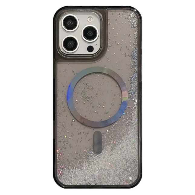 For iPhone 16 Pro Max Case Compatible with MagSafe Electroplated Quicksand PC + TPU Phone Cover - Black