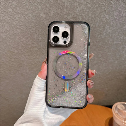 For iPhone 16 Pro Max Case Compatible with MagSafe Electroplated Quicksand PC + TPU Phone Cover