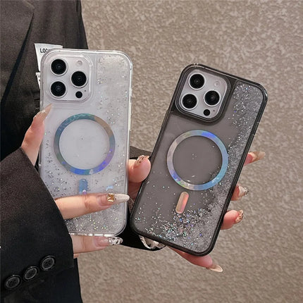 For iPhone 16 Pro Max Case Compatible with MagSafe Electroplated Quicksand PC + TPU Phone Cover