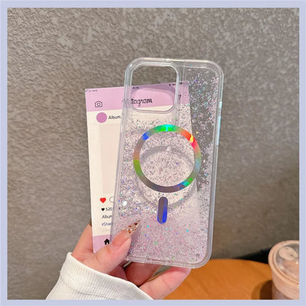 For iPhone 16 Pro Max Case Compatible with MagSafe Electroplated Quicksand PC + TPU Phone Cover