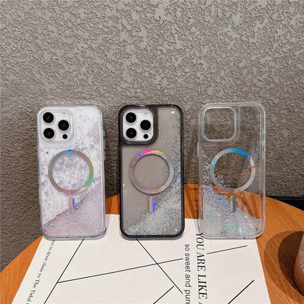 For iPhone 16 Pro Max Case Compatible with MagSafe Electroplated Quicksand PC + TPU Phone Cover