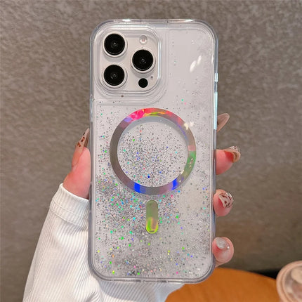 For iPhone 16 Pro Max Case Compatible with MagSafe Electroplated Quicksand PC + TPU Phone Cover - White