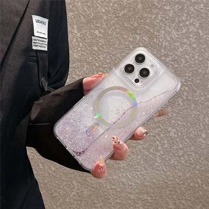 For iPhone 16 Pro Max Case Compatible with MagSafe Electroplated Quicksand PC + TPU Phone Cover