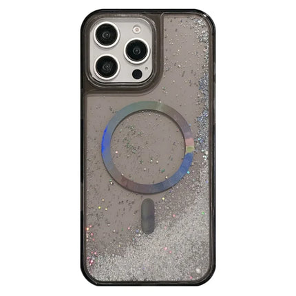 For iPhone 16 Pro Case Compatible with MagSafe Electroplated Quicksand PC + TPU Phone Cover - Black