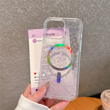 For iPhone 15 Pro Max Case Compatible with MagSafe Electroplated Quicksand PC + TPU Phone Cover