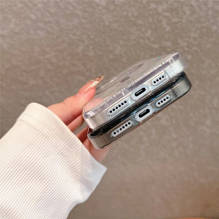 For iPhone 15 Pro Max Case Compatible with MagSafe Electroplated Quicksand PC + TPU Phone Cover