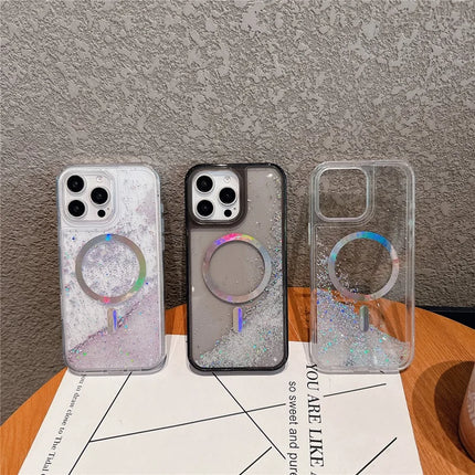 For iPhone 15 Pro Max Case Compatible with MagSafe Electroplated Quicksand PC + TPU Phone Cover
