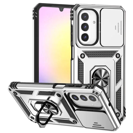 For Samsung Galaxy A26 5G Case PC + TPU Phone Cover with Lens Protection Kickstand - Silver