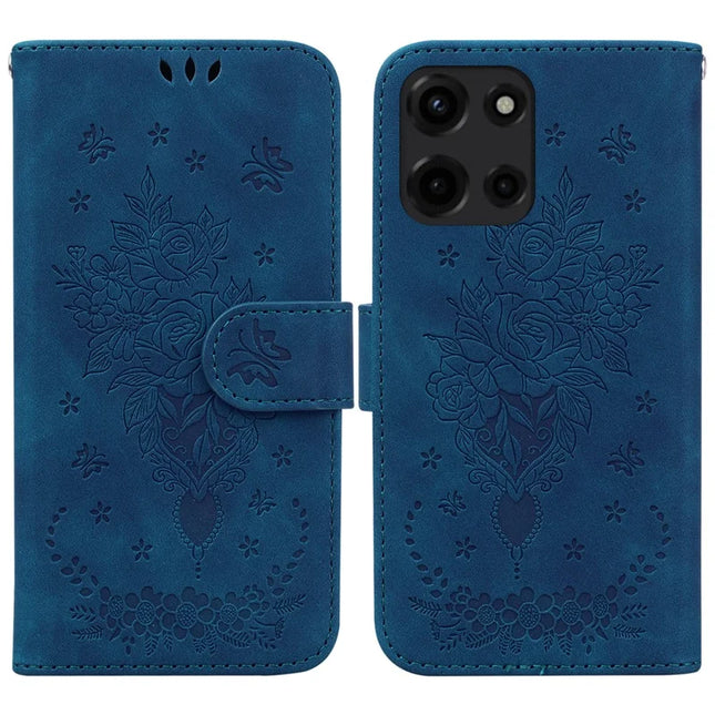 For Motorola Moto G Power (2025) Case PU Leather Wallet Phone Cover Butterfly Flower Imprint - Blue
