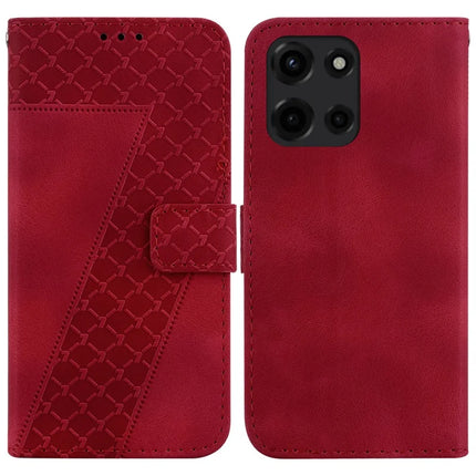 For Motorola Moto G Power (2025) Stand Case 7-Shaped Pattern Imprint Leather Phone Cover - Red