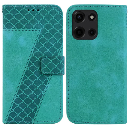 For Motorola Moto G Power (2025) Stand Case 7-Shaped Pattern Imprint Leather Phone Cover - Green