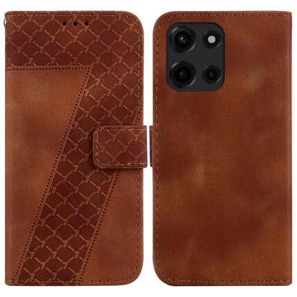 For Motorola Moto G Power (2025) Stand Case 7-Shaped Pattern Imprint Leather Phone Cover - Brown