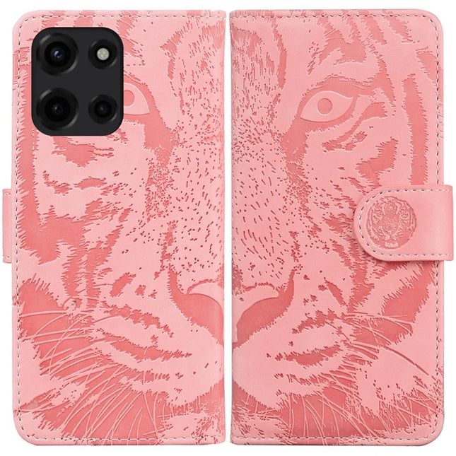 For Motorola Moto G Power (2025) Case Tiger Imprint Leather Wallet Phone Cover - Pink