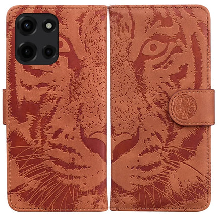 For Motorola Moto G Power (2025) Case Tiger Imprint Leather Wallet Phone Cover - Brown