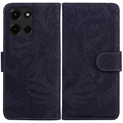 For Motorola Moto G Power (2025) Case Tiger Imprint Leather Wallet Phone Cover - Black