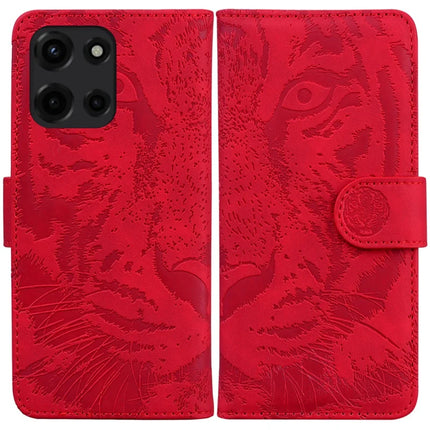 For Motorola Moto G Power (2025) Case Tiger Imprint Leather Wallet Phone Cover - Red