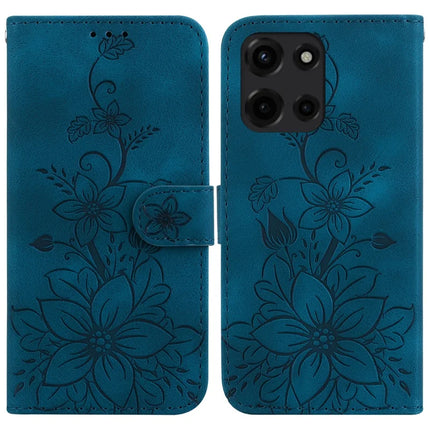 For Motorola Moto G Power (2025) Case Lily Flower Imprint Leather Phone Cover with Stand - Dark Blue
