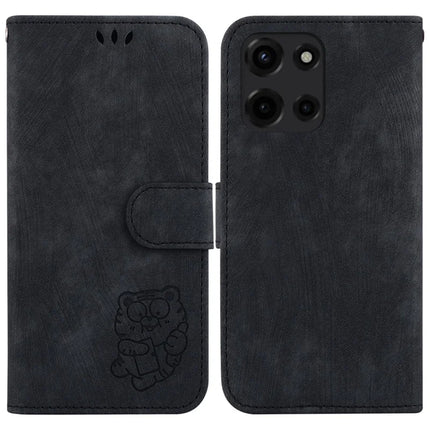 For Motorola Moto G Power (2025) Wallet Case Tiger Imprint Leather Shockproof Phone Cover - Black