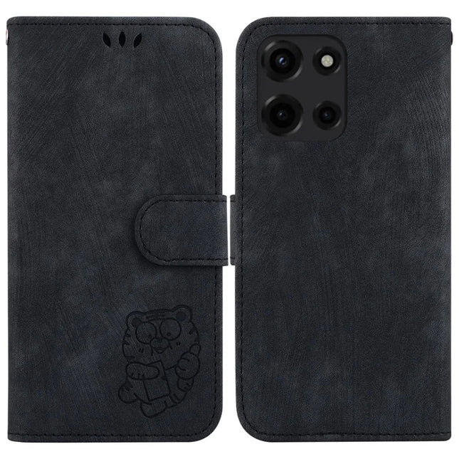 For Motorola Moto G Power (2025) Wallet Case Tiger Imprint Leather Shockproof Phone Cover - Black