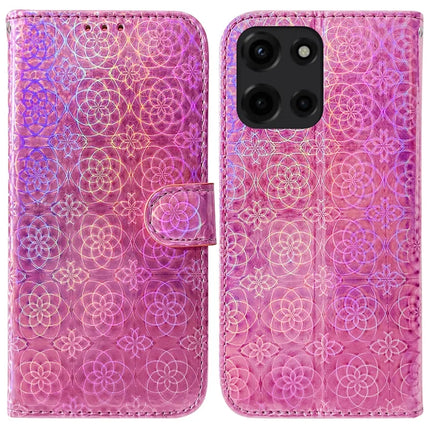 For Motorola Moto G Power (2025) Stand Case Dazzling Flower Leather Phone Cover - Pink
