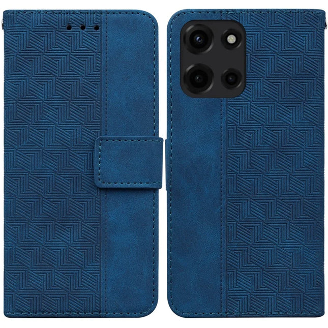 For Motorola Moto G Power (2025) Case Geometry Pattern Leather Wallet Phone Cover - Blue