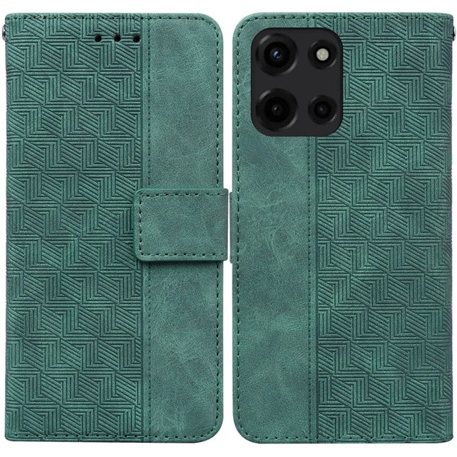 For Motorola Moto G Power (2025) Case Geometry Pattern Leather Wallet Phone Cover - Green