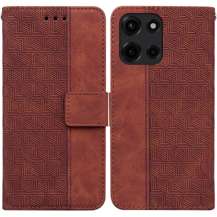 For Motorola Moto G Power (2025) Case Geometry Pattern Leather Wallet Phone Cover - Brown